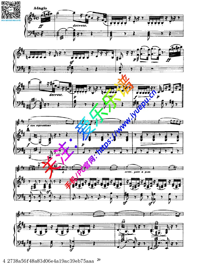 帕格尼尼D大调第一小提琴协奏曲 Ⅱ 钢伴谱1 乐谱曲谱总谱分谱伴奏音乐在线预览试听下载