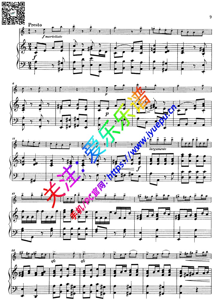 Vivaldi维瓦尔第a小调小提琴协奏曲Op3No6_RV356 第三乐章 小提琴钢琴伴奏谱 雅克·蒂博Jacques Thibaud 乐谱曲谱总谱分谱伴奏音乐在线预览试听下载