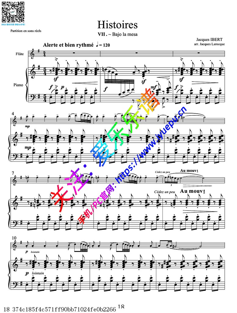 Ibert伊贝尔特 故事曲集 7-10 长笛钢伴谱 乐谱曲谱总谱分谱伴奏音乐在线预览试听下载