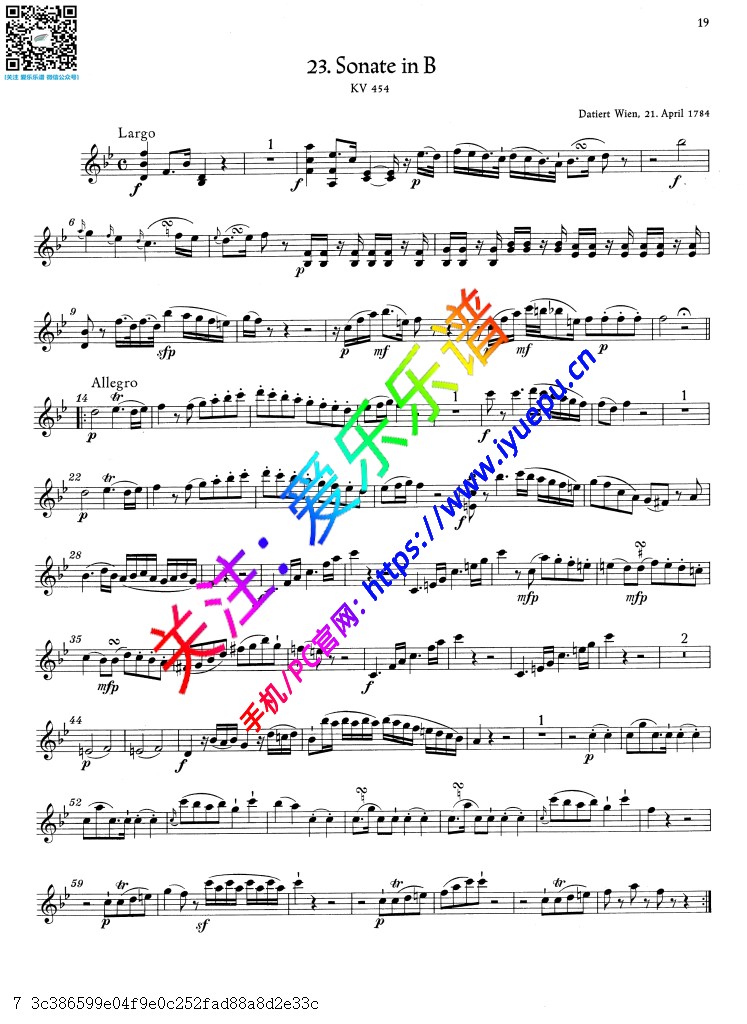 莫扎特降B大调奏鸣曲 K.454 小提琴谱  Barenreiter-V 乐谱曲谱总谱分谱伴奏音乐在线预览试听下载