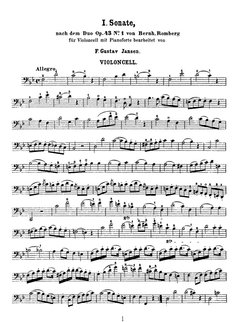 龙伯格降B大调第一大提琴奏鸣曲 Op.43 No.1 大提琴谱 乐谱曲谱总谱分谱伴奏音乐在线预览试听下载