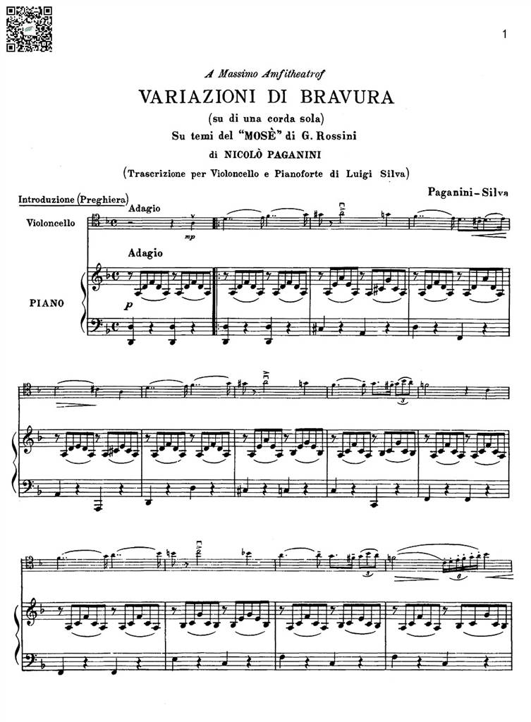 帕格尼尼 摩西主题变奏曲 大提琴钢伴谱V2 乐谱曲谱总谱分谱伴奏音乐在线预览试听下载