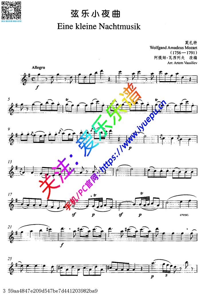弦乐小夜曲 莫扎特 长笛谱 第一章 乐谱曲谱总谱分谱伴奏音乐在线预览试听下载