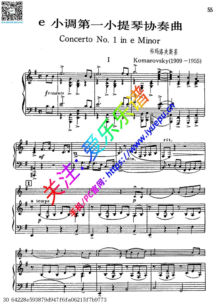 Komarovsky科玛洛夫斯基 e小调第一小提琴协奏曲 钢伴谱 乐谱曲谱总谱分谱伴奏音乐在线预览试听下载