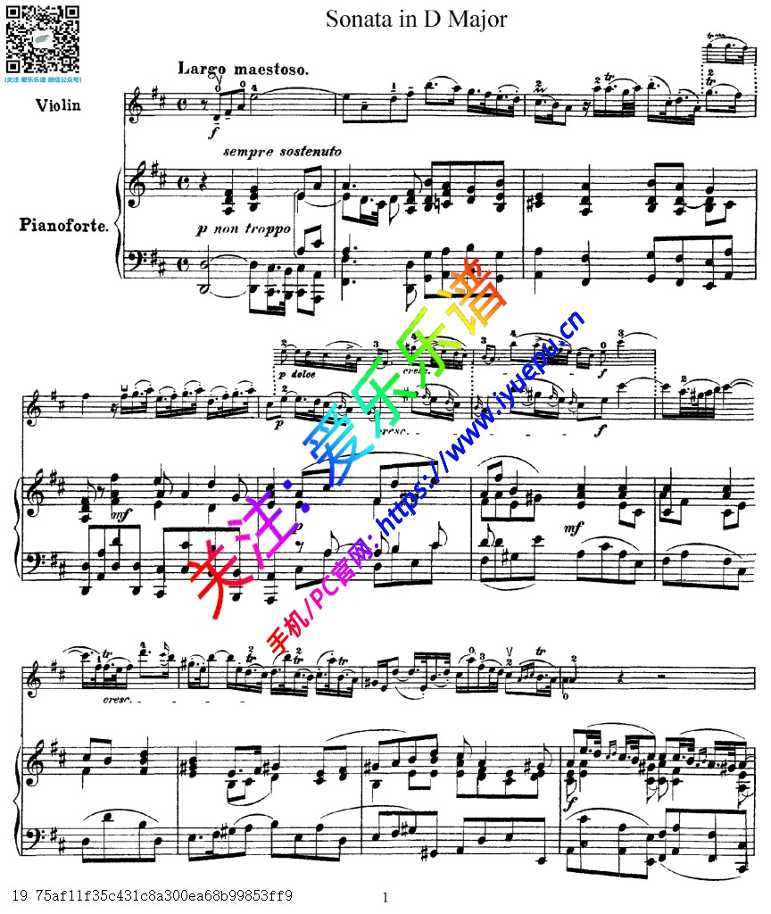 Handel亨德尔 Violin Sonata in D major, HWV 371 D大调第四奏鸣曲 小提琴谱与钢琴伴奏谱 BH大熊版 乐谱曲谱总谱分谱伴奏音乐在线预览试听下载