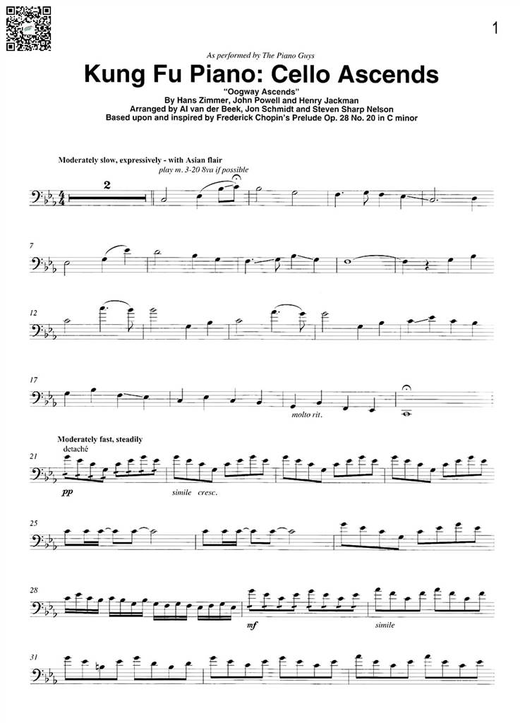 The Piano Guys功夫魔琴 大提琴的崛起 Kung fu piano cello asecnds大提琴谱 乐谱曲谱总谱分谱伴奏音乐在线预览试听下载