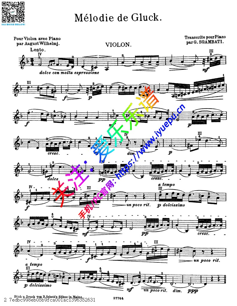 旋律 格鲁克 小提琴谱 GS版 gluck christoph willibald ballet orpheus violin 乐谱曲谱总谱分谱伴奏音乐在线预览试听下载