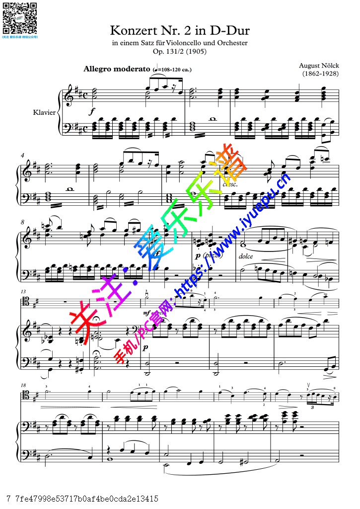 Nolck诺尔克 D大调小协奏曲 Op.131 No.2 大提琴钢琴伴奏谱 高清 乐谱曲谱总谱分谱伴奏音乐在线预览试听下载