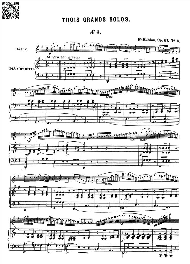 库劳 大独奏曲 Op.57 No.3 长笛钢伴谱 乐谱曲谱总谱分谱伴奏音乐在线预览试听下载