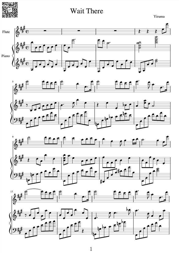 守候 Wait There 长笛钢伴谱 乐谱曲谱总谱分谱伴奏音乐在线预览试听下载