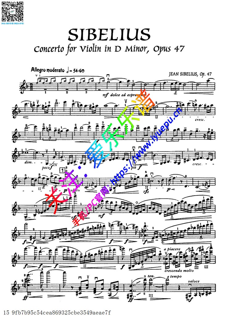 西贝柳斯D小调小提琴协奏曲 小提琴谱3 乐谱曲谱总谱分谱伴奏音乐在线预览试听下载