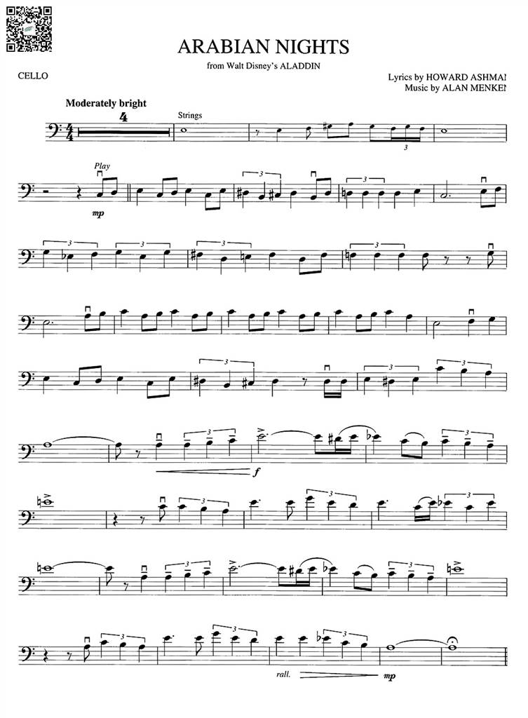 迪士尼 天方夜谭 大提琴谱 乐谱曲谱总谱分谱伴奏音乐在线预览试听下载