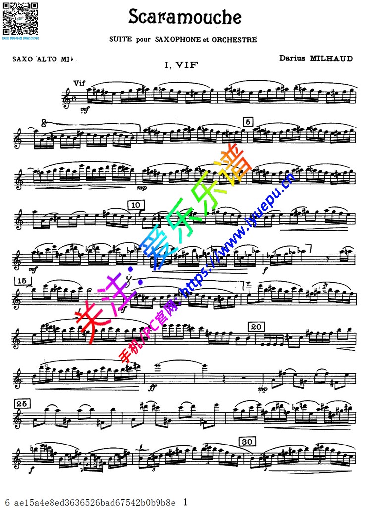 Milhaud Darius 达律斯·米约 Scaramouche 胆小鬼 萨克斯谱I III全 乐谱曲谱总谱分谱伴奏音乐在线预览试听下载
