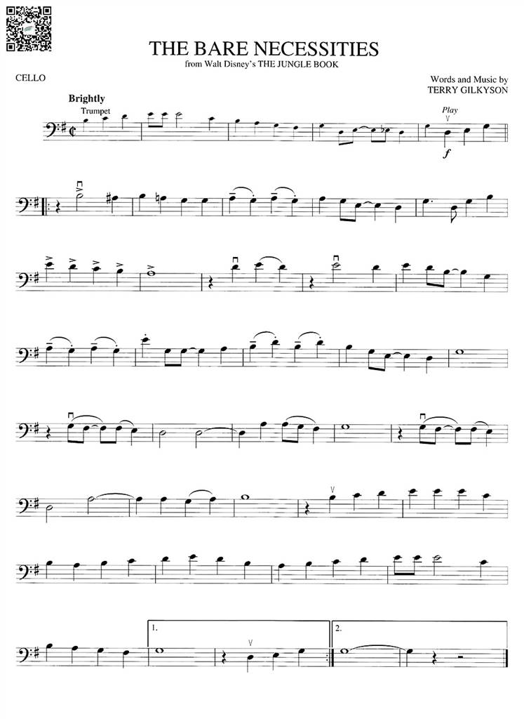 迪士尼 森林王子 大提琴谱 乐谱曲谱总谱分谱伴奏音乐在线预览试听下载