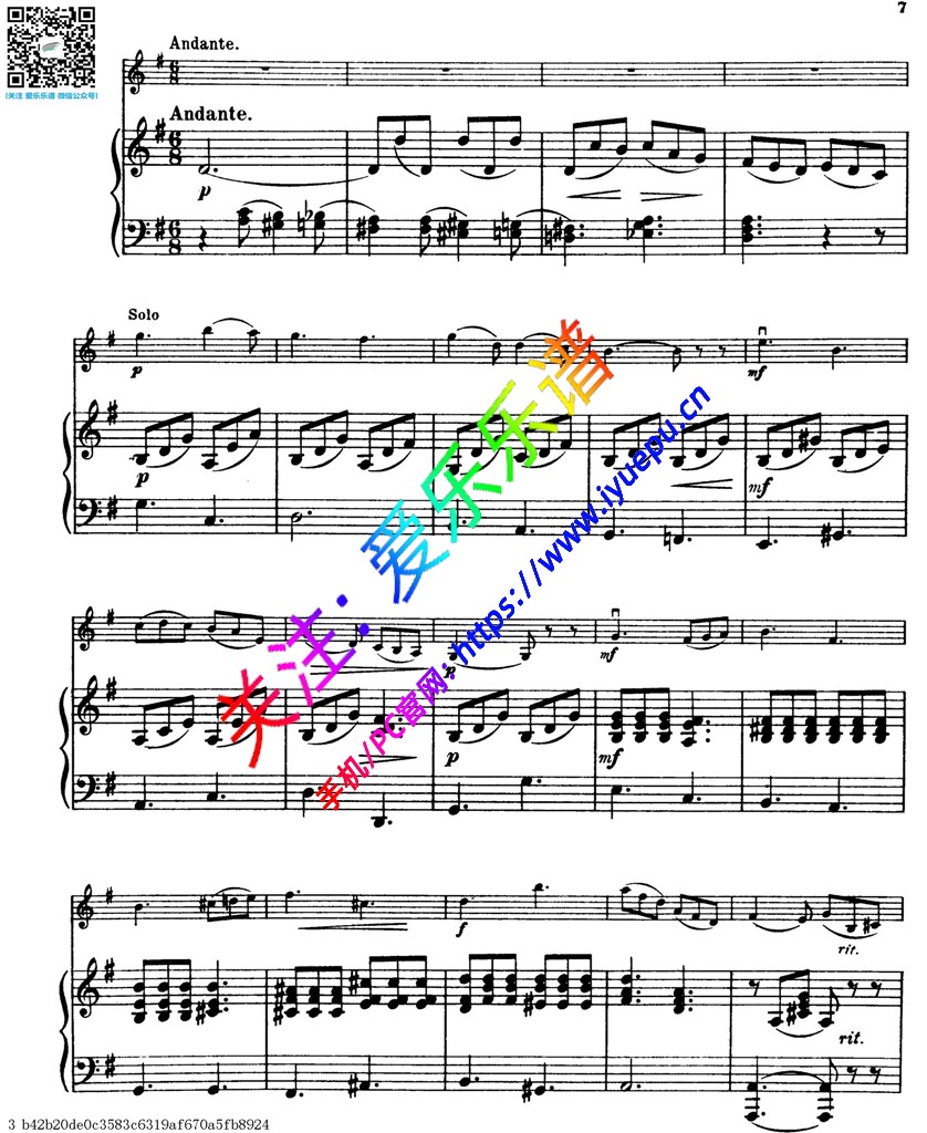 里丁格b小调小提琴协奏曲Op35 Ⅱ行板 小提琴钢伴谱 乐谱曲谱总谱分谱伴奏音乐在线预览试听下载