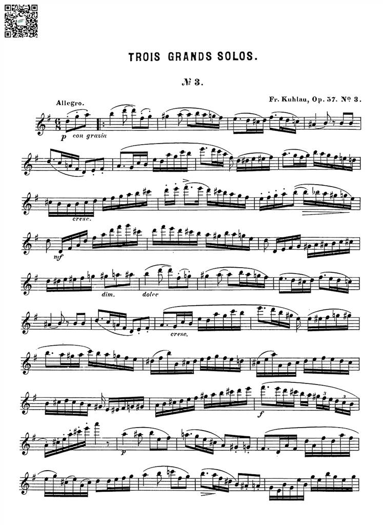库劳 大独奏曲 Op.57 No.3 长笛谱 乐谱曲谱总谱分谱伴奏音乐在线预览试听下载