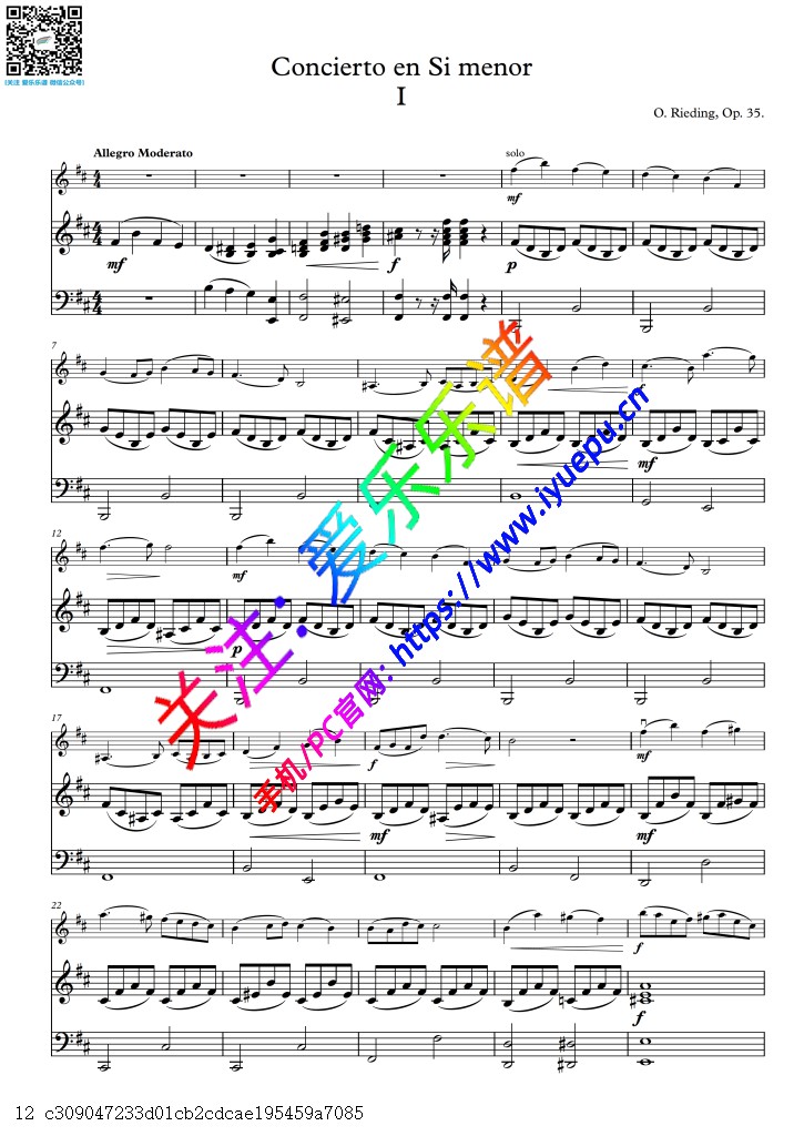 Rieding里丁格b小调小提琴协奏曲I-III Op35 小提琴钢琴伴奏谱-2 乐谱曲谱总谱分谱伴奏音乐在线预览试听下载