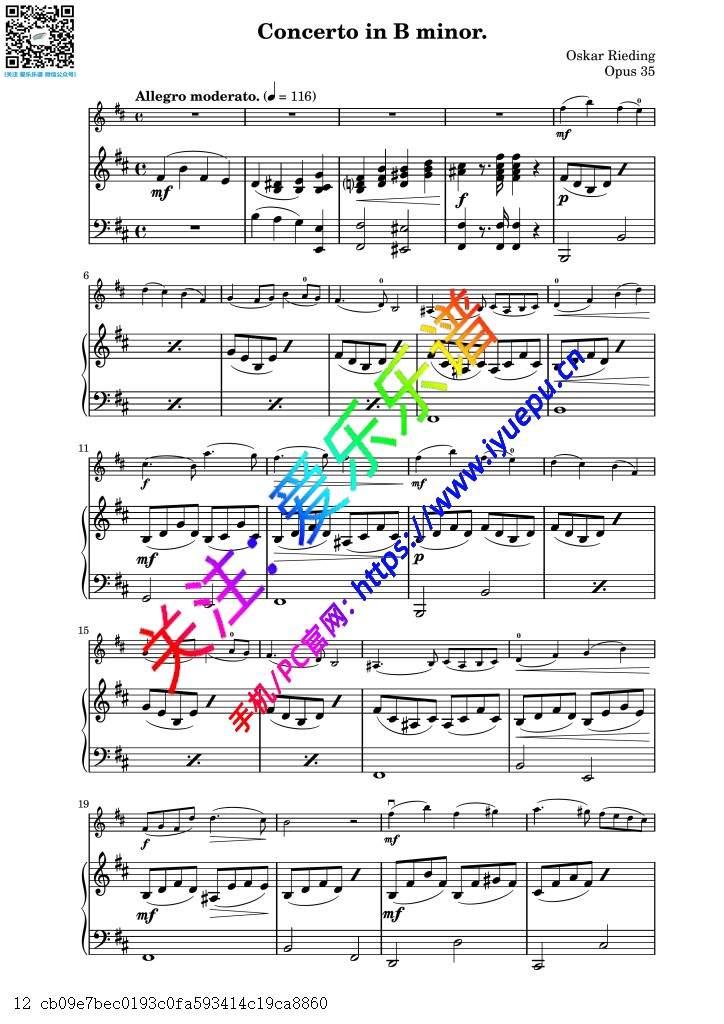Rieding里丁格b小调小提琴协奏曲I-III Op35 小提琴钢琴伴奏谱-1 乐谱曲谱总谱分谱伴奏音乐在线预览试听下载
