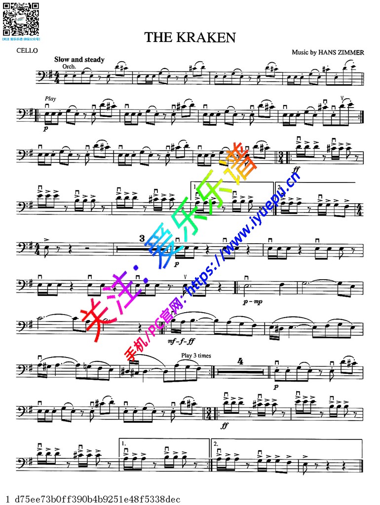 加勒比海盗 海怪 大提琴谱 乐谱曲谱总谱分谱伴奏音乐在线预览试听下载