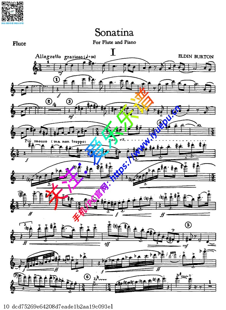 伯顿长笛奏鸣曲 长笛谱 乐谱曲谱总谱分谱伴奏音乐在线预览试听下载