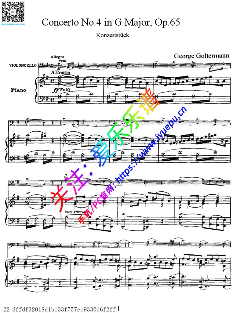 Goltermann 戈尔德曼第四协奏曲 Op.65 大提琴钢伴谱 乐谱曲谱总谱分谱伴奏音乐在线预览试听下载