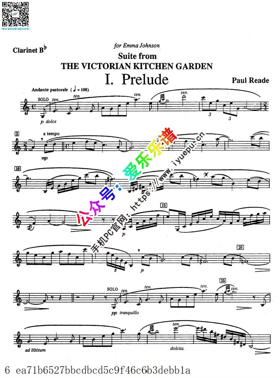 Paul Read里德 The Victorian Kitchen Garden维多利亚厨房花园组曲 单簧管谱 乐谱曲谱总谱分谱伴奏音乐在线预览试听下载