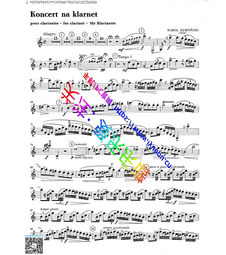 Kurpinski Karol库宾斯基 降B大调单簧管协奏曲 单簧管谱 乐谱曲谱总谱分谱伴奏音乐在线预览试听下载