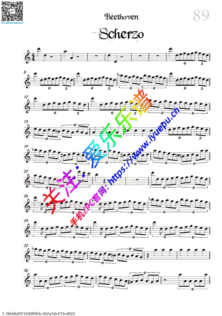 Beethoven Scherzo-小提琴独奏谱 David Garrett 戴维·嘉雷特 大卫·盖瑞 大卫·加勒特 乐谱曲谱总谱分谱伴奏音乐在线预览试听下载
