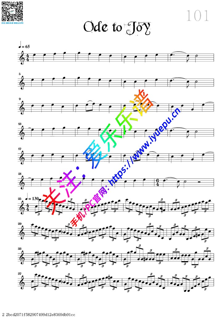 Ode to Joy-小提琴独奏谱 David Garrett 戴维·嘉雷特 大卫·盖瑞 大卫·加勒特 乐谱曲谱总谱分谱伴奏音乐在线预览试听下载