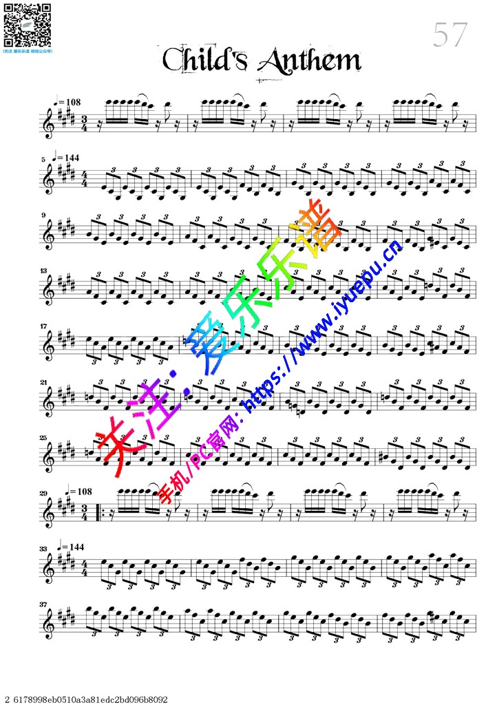 Child's' Anthem-小提琴独奏谱 David Garrett 戴维·嘉雷特 大卫·盖瑞 大卫·加勒特 乐谱曲谱总谱分谱伴奏音乐在线预览试听下载