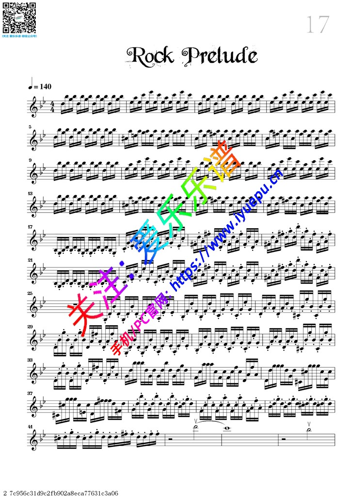 Rock Prelude-小提琴独奏谱 David Garrett 戴维·嘉雷特 大卫·盖瑞 大卫·加勒特 乐谱曲谱总谱分谱伴奏音乐在线预览试听下载
