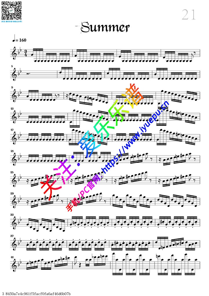 Summer-小提琴独奏谱 David Garrett 戴维·嘉雷特 大卫·盖瑞 大卫·加勒特 乐谱曲谱总谱分谱伴奏音乐在线预览试听下载