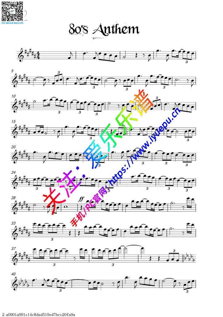 80's Anthem-小提琴独奏谱 David Garrett 戴维·嘉雷特 大卫·盖瑞 大卫·加勒特 乐谱曲谱总谱分谱伴奏音乐在线预览试听下载