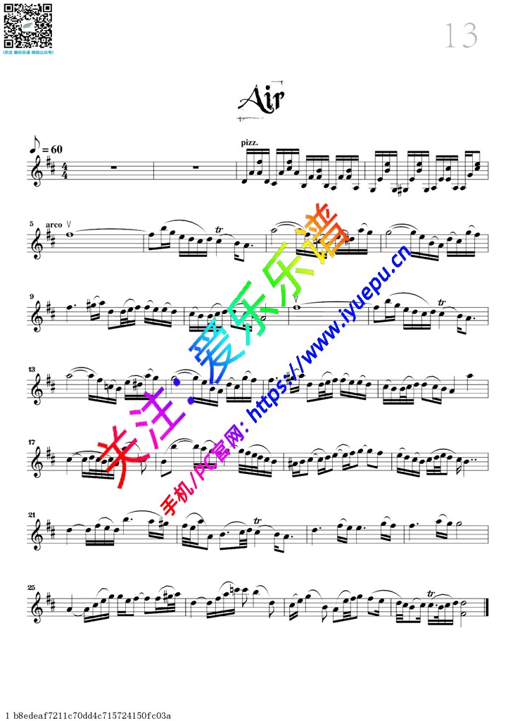 Air-小提琴独奏谱 David Garrett 戴维·嘉雷特 大卫·盖瑞 大卫·加勒特 乐谱曲谱总谱分谱伴奏音乐在线预览试听下载