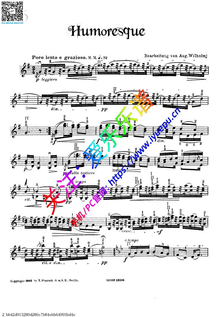 Humoresque-小提琴独奏谱 David Garrett 戴维·嘉雷特 大卫·盖瑞 大卫·加勒特 乐谱曲谱总谱分谱伴奏音乐在线预览试听下载