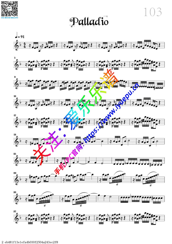 Palladio-小提琴独奏谱 David Garrett 戴维·嘉雷特 大卫·盖瑞 大卫·加勒特 乐谱曲谱总谱分谱伴奏音乐在线预览试听下载