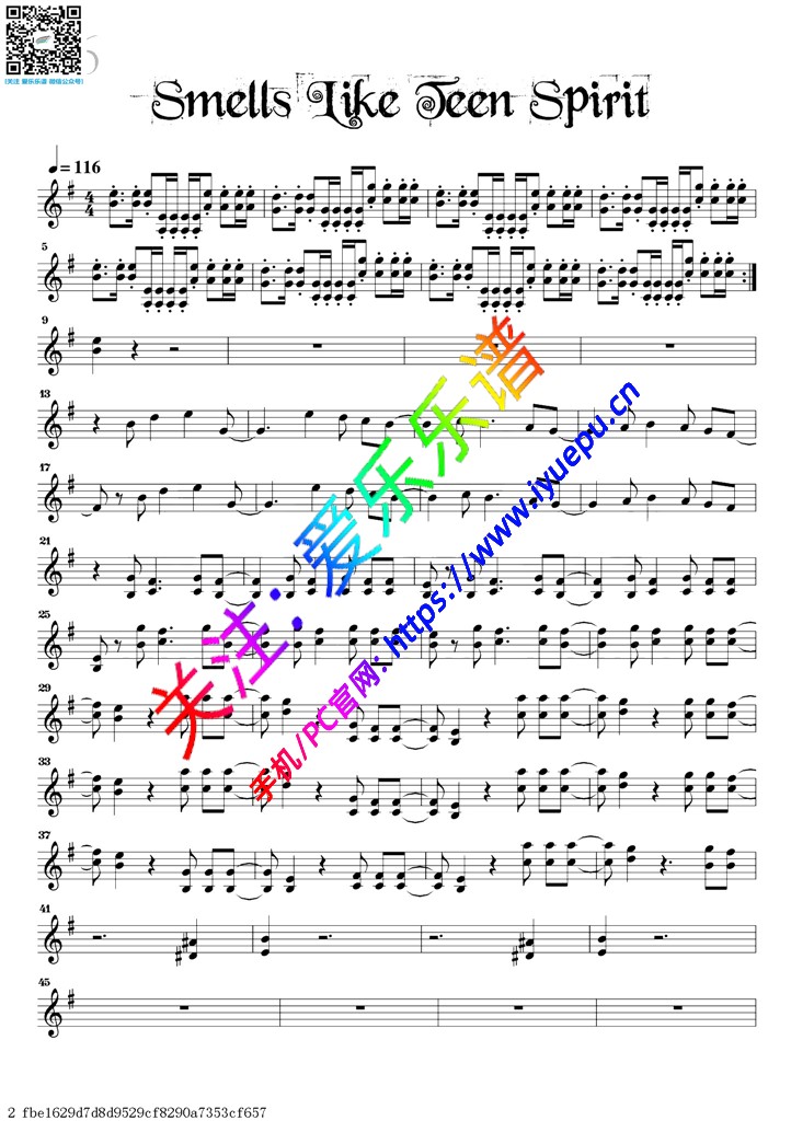 Smells Like Teen Spirit-小提琴独奏谱 David Garrett 戴维·嘉雷特 大卫·盖瑞 大卫·加勒特 乐谱曲谱总谱分谱伴奏音乐在线预览试听下载